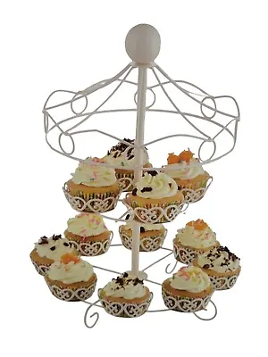 Metal Carousel Cupcake Holder 2 Tier 16-inch White FREE SHIPPING FROM USA • $20.99