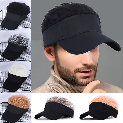Men's Flair Hair Sun Visor Cap With Fake Hair Wig Baseball Peaked Hat Cap Unisex • $11.99