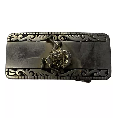 Cowboy Rodeo Bucking Bronco Boy's Vintage Chrome Belt Buckle Silver 2  Retro 70s • $15.95