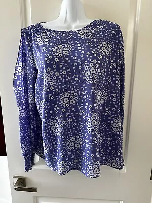 MICHAEL KORS Flounce Sleeve Cold Shoulder Purple White Floral Top Size L • $12