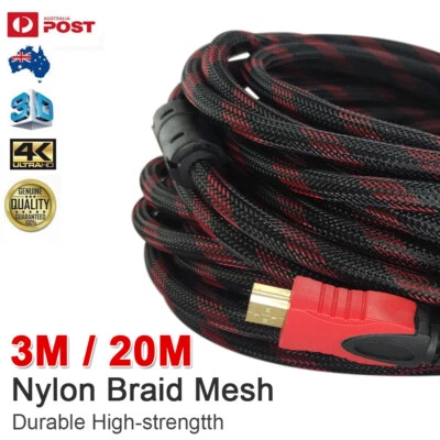 $9.99 • Buy LONG 20M HDMI Cable V1.4 1080P 4K Ethernet - High Speed Premium Braided Cord