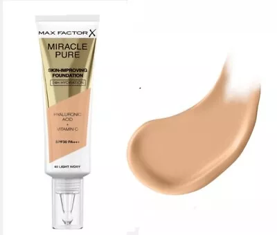 Max Factor Miracle Pure Skin Improving Foundation - 40 LIGHT IVORY - New • £7.99
