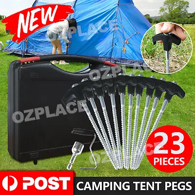 $25.45 • Buy 23x Camping Tent Pegs Heavy Duty Screw Steel In Ground Camping Outdoor Stakes