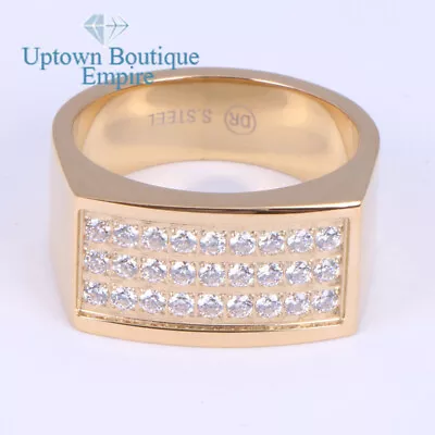 Men Gold Plated Stainless Steel Micro Paved 3 Rows CZ Pinky Band Ring Size 8-13 • $13.99