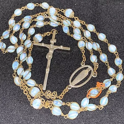 Blue Glass Rosary Beads Vintage 22”.5 Beaded Catholic • $25