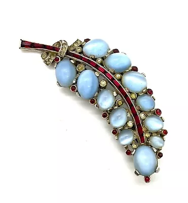 Vintage Trifari Style Costume Jewelry Moonstone & Red Leaf Brooch Pat Pend 46 • $90