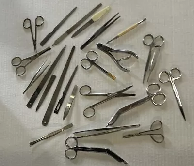 Vintage Nail Grooming Scissor Lot Medical W/ Tweezers Shears Metal Nail Files • $15