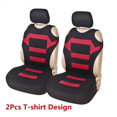$26.57 • Buy 2-piece Set Of Black/Red T-shirt Design Car Cushion Polyester Front Seat Cover