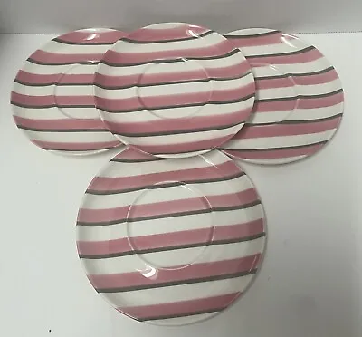 Vintage W.S. George MCM Pink Grey Stripe Saucer- Set Of 4 • $26