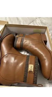 Michael Kors Boots Signature Logo Padma Tan Brown Gold 9.5 EUC! No Box • $34