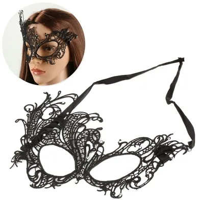 BLACK LACE EYE MASK Adult Halloween Accessory Venetian Masquerade Costume Party • £4.13