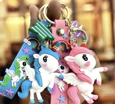 3D Cute  Unicorn Keyring Girls Key Ring Bag Pendant Keychain For Birthday Gifts • £5.19