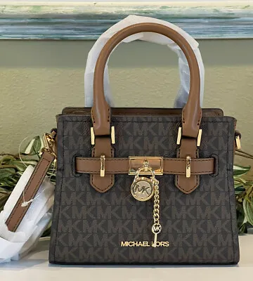 Michael Kors Hamilton Xs Mini Crossbody Satchel Mk Key Lock Bag Brown Logo • $107.99