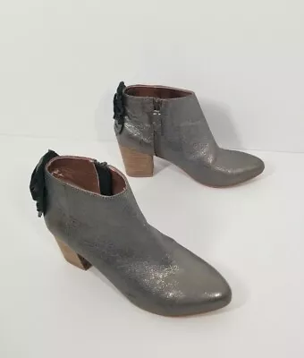 Anthropologie Miss Allbright Silver Leather Ruffle Ankle Bootie Boot Size 7 • $34.98
