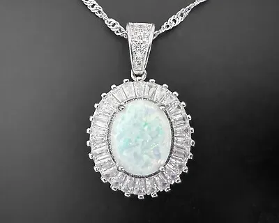 FUZION CREATIONS FZN Lab-Created Opal White CZ Halo Sterling Silver Necklace • $50