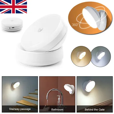 Automatic Motion Sensor Night Light 360° Rotating LED Wall Lamp Battery Operated • £9.29