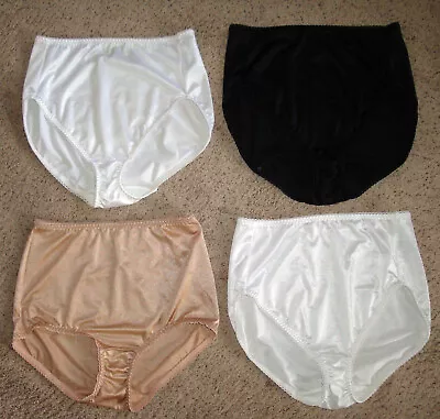 4 Vassarette & Vanity Fair L XL Satin Brief Panty Shimmery Smooth Black White • $49