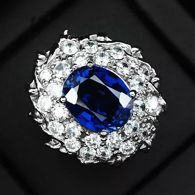 Dazzling Sapphire Royal Blue 8.20 Ct. 925 Sterling Silver Ring Size 7.5 Handmade • $24.99