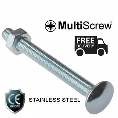 M5 A2 STAINLESS STEEL CUP SQUARE CARRIAGE BOLTS COACH SCREWS WITH FULL NUTS 5mm • £2.50