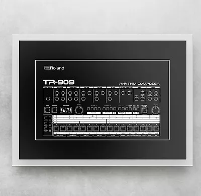 Roland TR-909 Drum Machine Inspired Poster Art ~ CANVAS PRINT 8x12  BLACK • $7.52