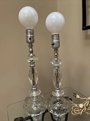 Vintage Pair Art Deco Hand Cut Imported Lead Crystal Boudoir Bedroom Lamps 1950s • $34.99