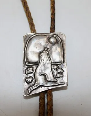 Vintage Ross LewAllen Sterling Silver Howling Wolves Bolo Tie • $149