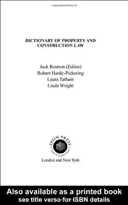 Dictionary Of Property And Construction Law-J. RostronRobert Ha • £4.29