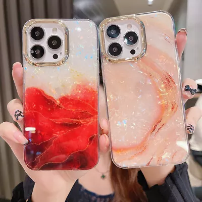 Luxury Glitter Marble Phone Case Plating Cover For IPhone 15 Plus 14 13 Pro Max • £5.75