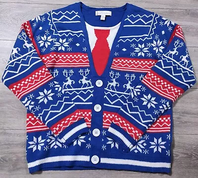 Jolly Sweaters Adult X-Large Blue Christmas Xmas Fun Knit Long Sleeve 46-48 • $18.80