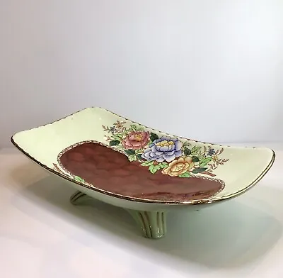 £10.99 • Buy Vintage Maling Ware Peony Rose Ceramic Decorative Footed Rectangle Bowl VGC