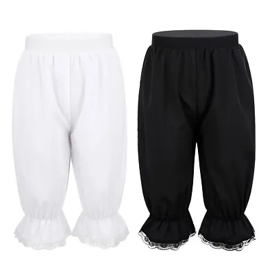 Kids Girls Lace Trim Shorts Bloomer Pumpkin Pants Victorian Costume Pantaloons • £7.12