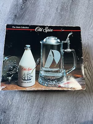 Vintage 1986 Old Spice After Shave 4.25 Fl Oz Nautical Glass Stein Set • $30