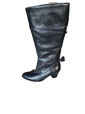 Nine West Boots Womens 9MTall Knee High Back Tassle  Black Leather Good Conditio • $10.99