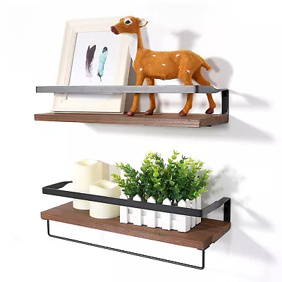 2x Floating Shelves Wood Metal Wall Mounted Shelf Rustic Shelves For Home Office • $24.69