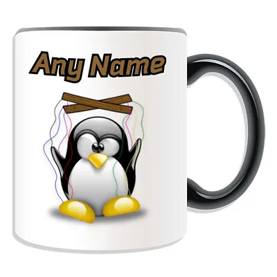 Personalised Gift Penguin Marionette Mug Cup Birthday Christmas Name Text Kid • £14.36