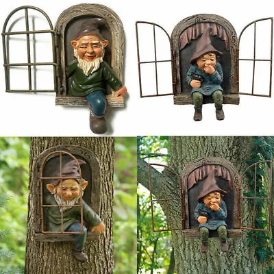 £7.18 • Buy Garden Ornaments Gnome Statue Elf Out The Door Tree Hugger Peeker Yard Art Decor