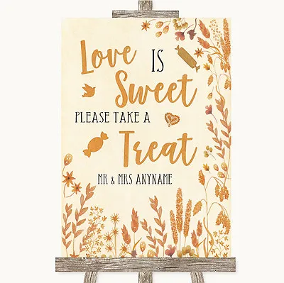 Autumn Leaves Love Is Sweet Take A Treat Candy Buffet Personalised Wedding Sign • £64.95