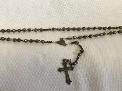 Antique Rosary Metal  Beads Metal Crucifix • £25