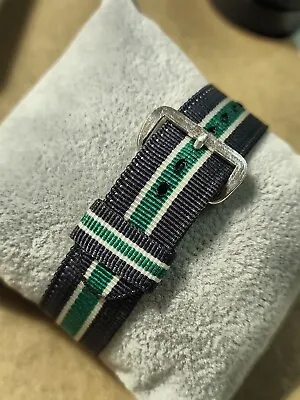 1960's-1970's NOS 18mm Blue/Green/White Nylon 1 Piece Military Style Watch Band • $18.95