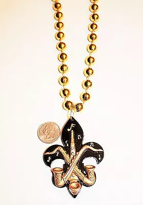 New Orleans Mardi Gras Fleur De Lis Jazz Saxophone Charm Bead Necklace • $7.99