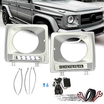 Silver Headlight Bezel W/ LED DRL For Mercedes Benz W463 G-Class G500 1990-2018 • $89