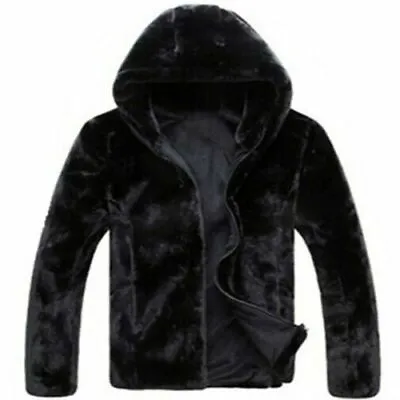 Men's Hooded Coat Faux Mink Fur Winter Warm Jacket Short Zipper Outwear Outdoor • $35.19