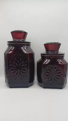 Set Of 2 Vintage Wheaton NJ Ruby Red Embossed Snowflake Canisters With Lid Set 1 • $39.99