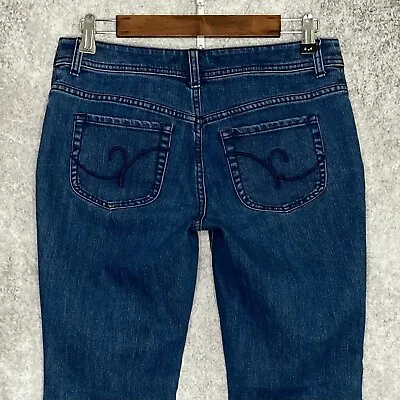 Chico's Womens Straight Jeans Size 00 = 2 Stretch Mid Rise Medium Dark Wash • $13.29