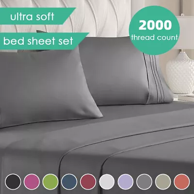 $24.99 • Buy 2000TC Hotel Quality Bed Sheet Set Fitted Flat Pillowcases Double Queen King New