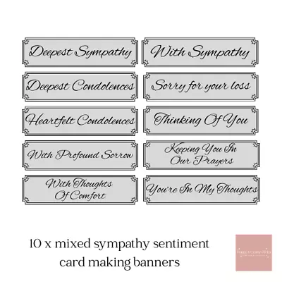 10 Grey Mixed Sympathy Card Making Sentiment Banners Embellishment Craft Toppers • £2.79