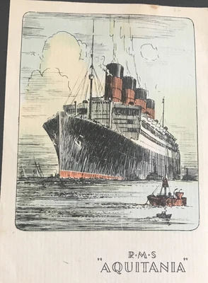 £0.99 • Buy Postcard Sized Colour Print Of Line Drawing Of RMS Aquitania.