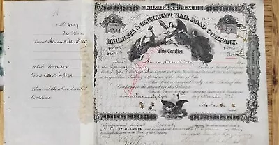 1879 Stock Certificate Marietta & Cincinnati Railroad Revenue Stamps • $40