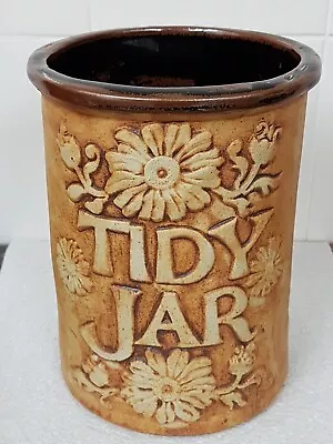 Vintage Quantock Design Somerset  Studio Pottery Stoneware Sunflower Tidy Jar • £15