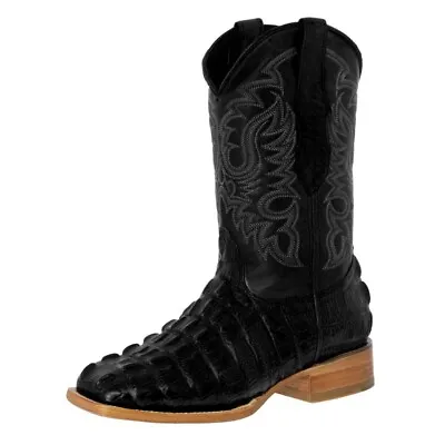 Mens Black Crocodile Alligator Tail Rodeo Leather Boots Cowboy Square Toe Botas • $108.99